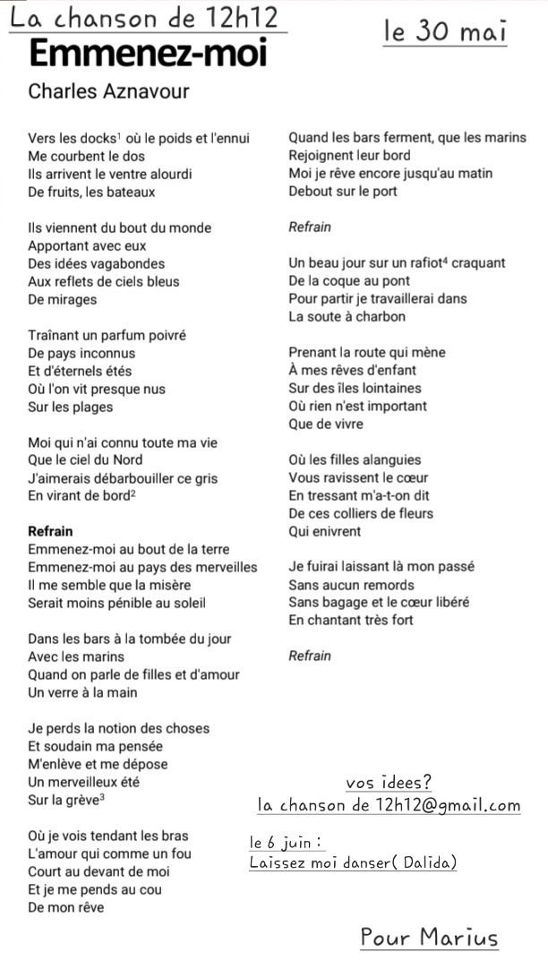 La chanson de 12h12#Emmenez moi