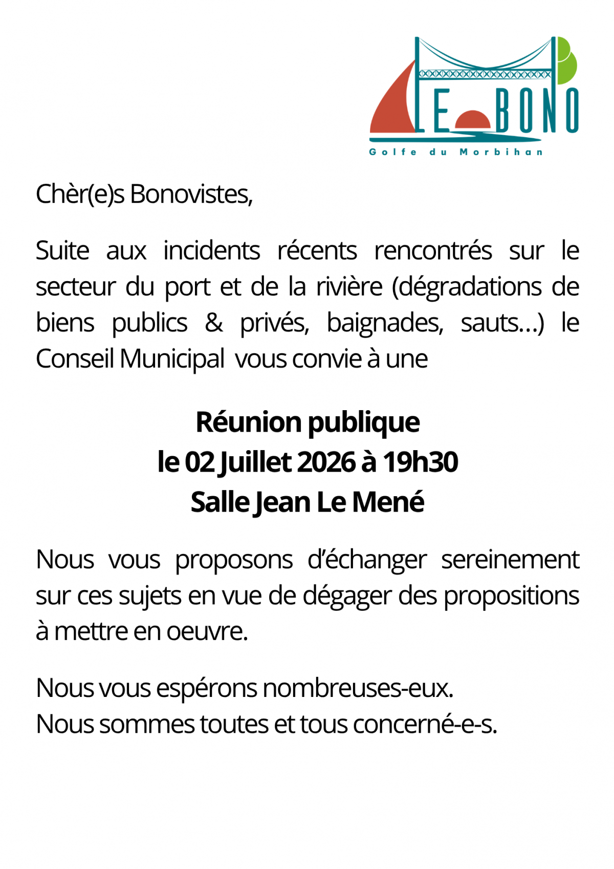 REUNION PUBLIQUE LE 02 JUILLET SALLE JEAN LE MENE