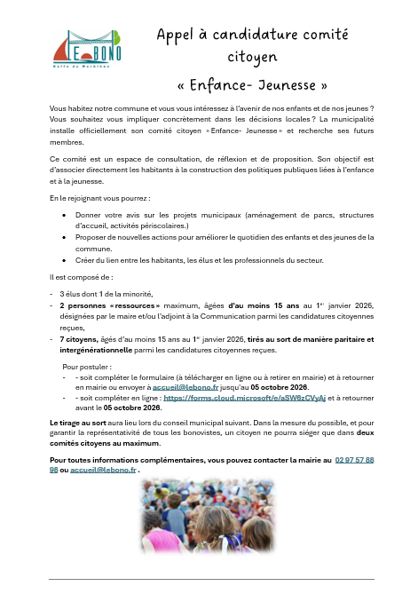 Appel à candidature comité citoyen « Enfance- Jeunesse » RAPPEL
