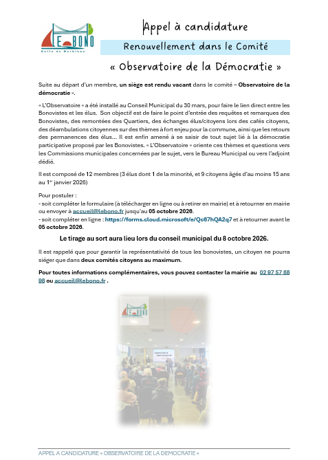 Renouvellement dans le Comité « Observatoire de la Démocratie » RAPPEL