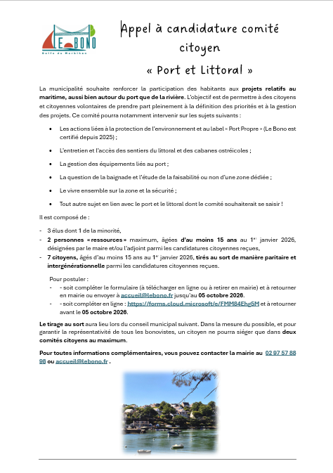 Appel à candidature comité citoyen « Port et Littoral » RAPPEL