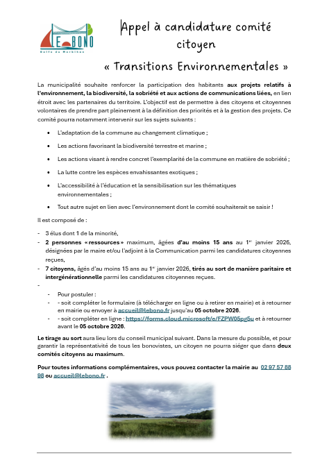 Candidature comité citoyen « Transitions Environnementales » RAPPEL