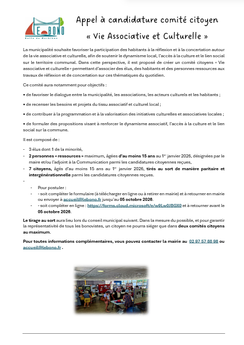 Candidature comité citoyen « Vie Associative et Culturelle » RAPPEL