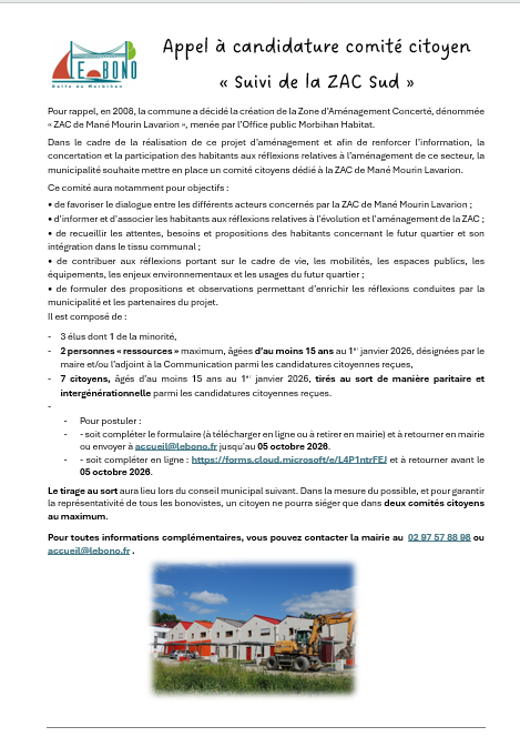 Appel à candidature comité citoyen « Suivi de la ZAC Sud » RAPPEL