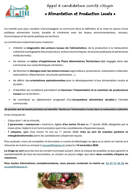 Candidature comité citoyen « Alimentation, Production locale » RELANCE